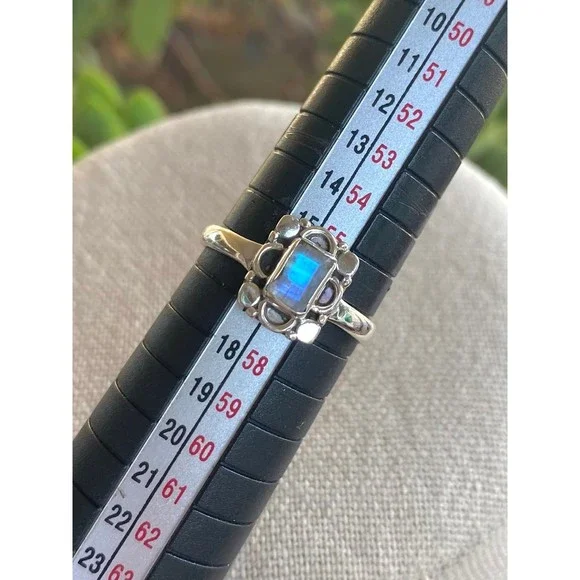 Moonstone Faceted Sterling Silver Stamped Ring Sz 7.75 - Picture 7 of 9